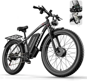 5000W Peak Dual Motors Electric Bike for Adults, 52V 32Ah Battery 40-45MPH Fast Ebike, 24 * 4.0" Fat Tire Hydraulic Disc Brake Electric Bicycle, Up to 100Miles Mountain Hunting E Bike for Men