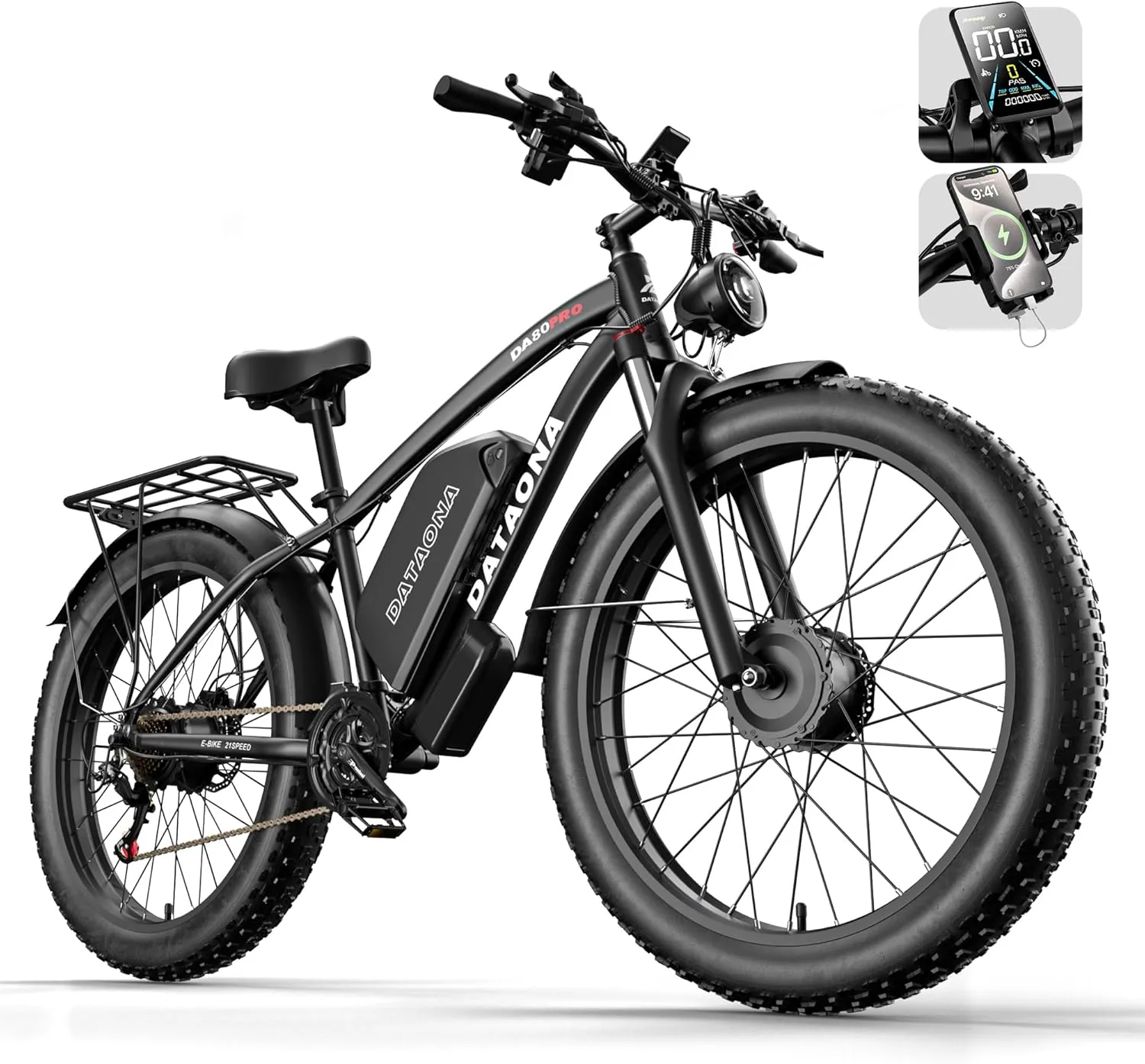 5000W Peak Dual Motors Electric Bike for Adults, 52V 32Ah Battery 40-45MPH Fast Ebike, 24 * 4.0" Fat Tire Hydraulic Disc Brake Electric Bicycle, Up to 100Miles Mountain Hunting E Bike for Men