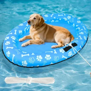 59'' x 39''Inflatable Dogs Pool Float with Rope - Tear Resistant Oxford Stable Support Puppy Floating Raft,Inflatable Summer Doggies Raft Toy for Small Medium Large Dogs Up to 88lb