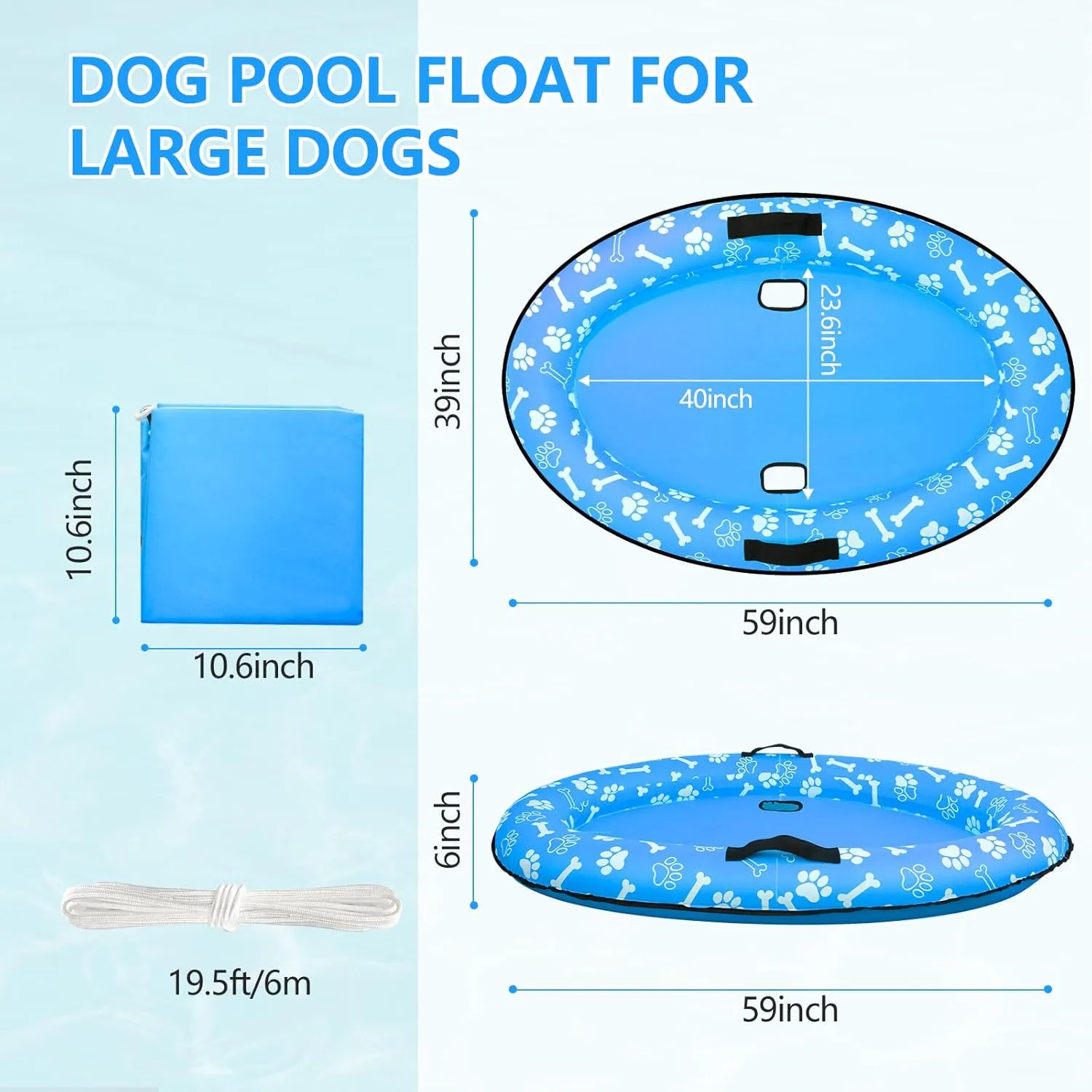 59'' x 39''Inflatable Dogs Pool Float with Rope - Tear Resistant Oxford Stable Support Puppy Floating Raft,Inflatable Summer Doggies Raft Toy for Small Medium Large Dogs Up to 88lb