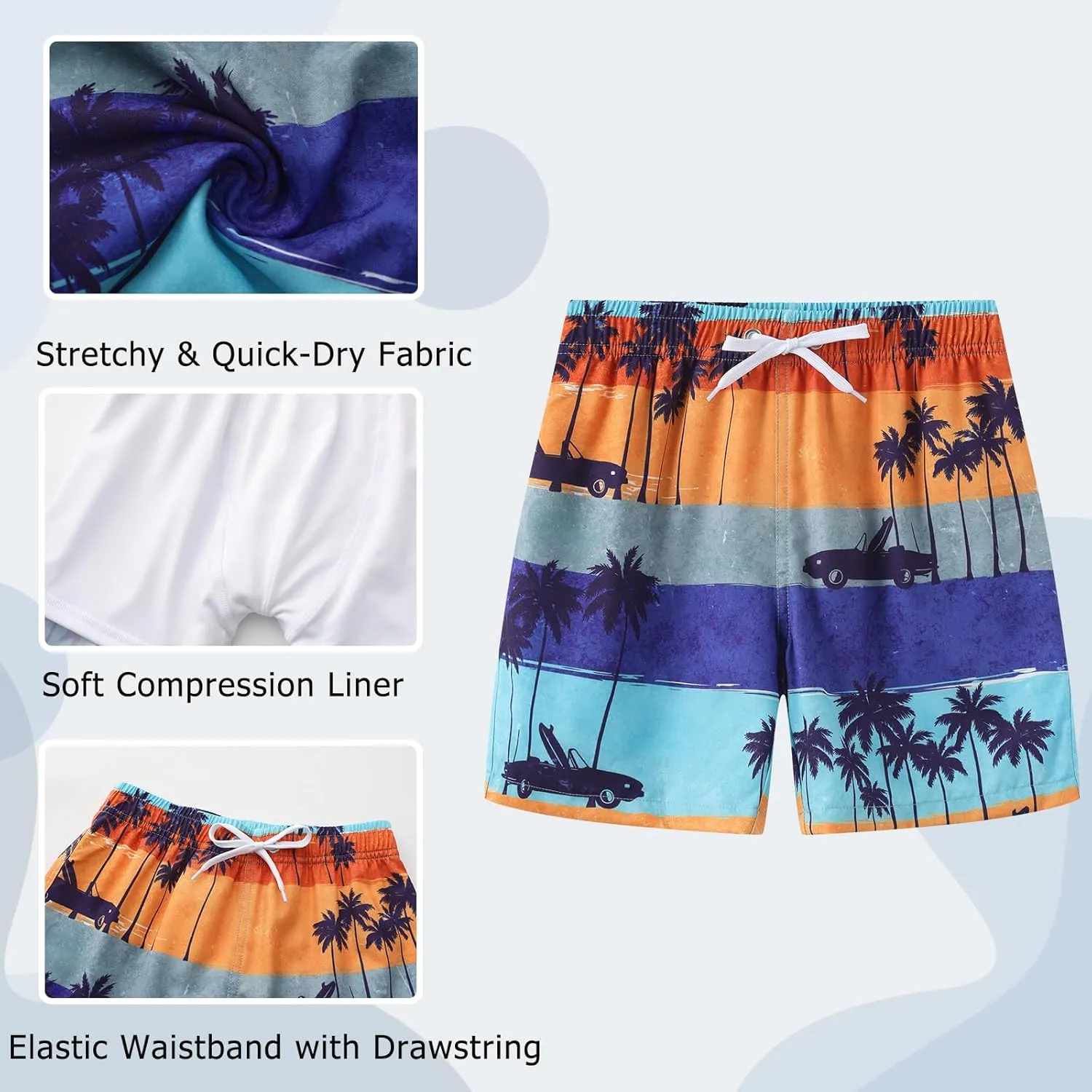 Aisyee Boys Swim Trunks with Compression Liner Swim Shorts Boys Boards Shorts with Boxer Brief Liner 7-16 Years