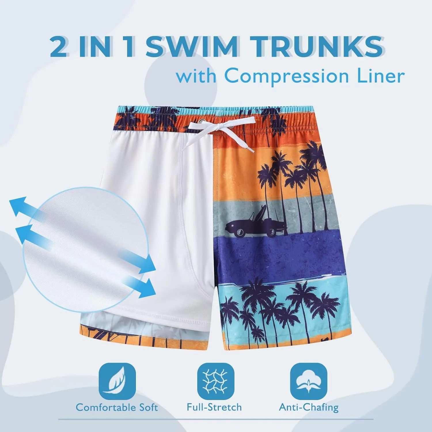 Aisyee Boys Swim Trunks with Compression Liner Swim Shorts Boys Boards Shorts with Boxer Brief Liner 7-16 Years