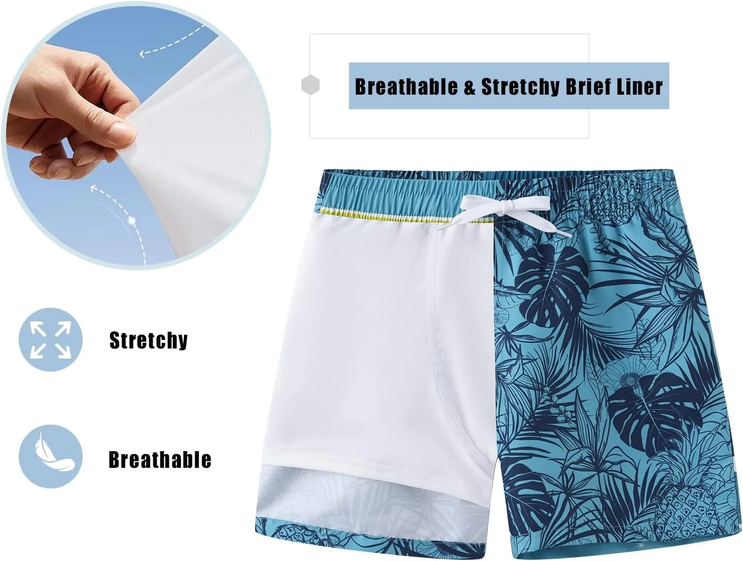Boys Swim Trunks with Compression Liner for Kids Boys Quick Dry Board Shorts Beach Shorts Swimwear 3-16 Years