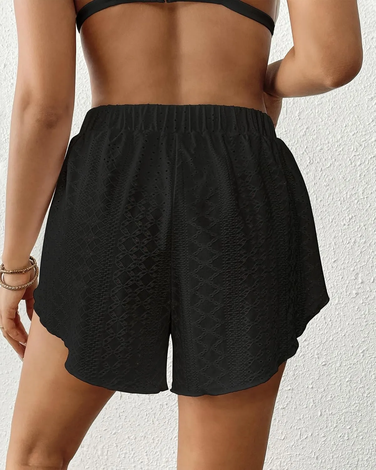 Bsubseach Swim Cover Up Shorts for Women Hollow Out Split Beach Shorts Drawstring Bikini Cover Up Bottom