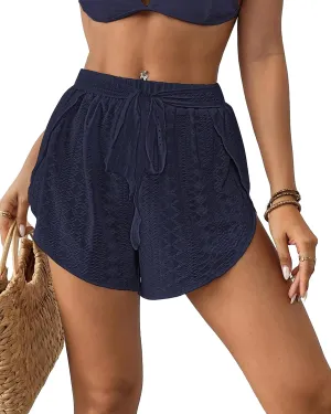 Bsubseach Swim Cover Up Shorts for Women Hollow Out Split Beach Shorts Drawstring Bikini Cover Up Bottom