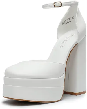 DREAM PAIRS Womens High Chunky Platform Closed Toe Block Heels Square Toe Ankle Strap Dress Wedding Party Pumps Shoes Aurelia