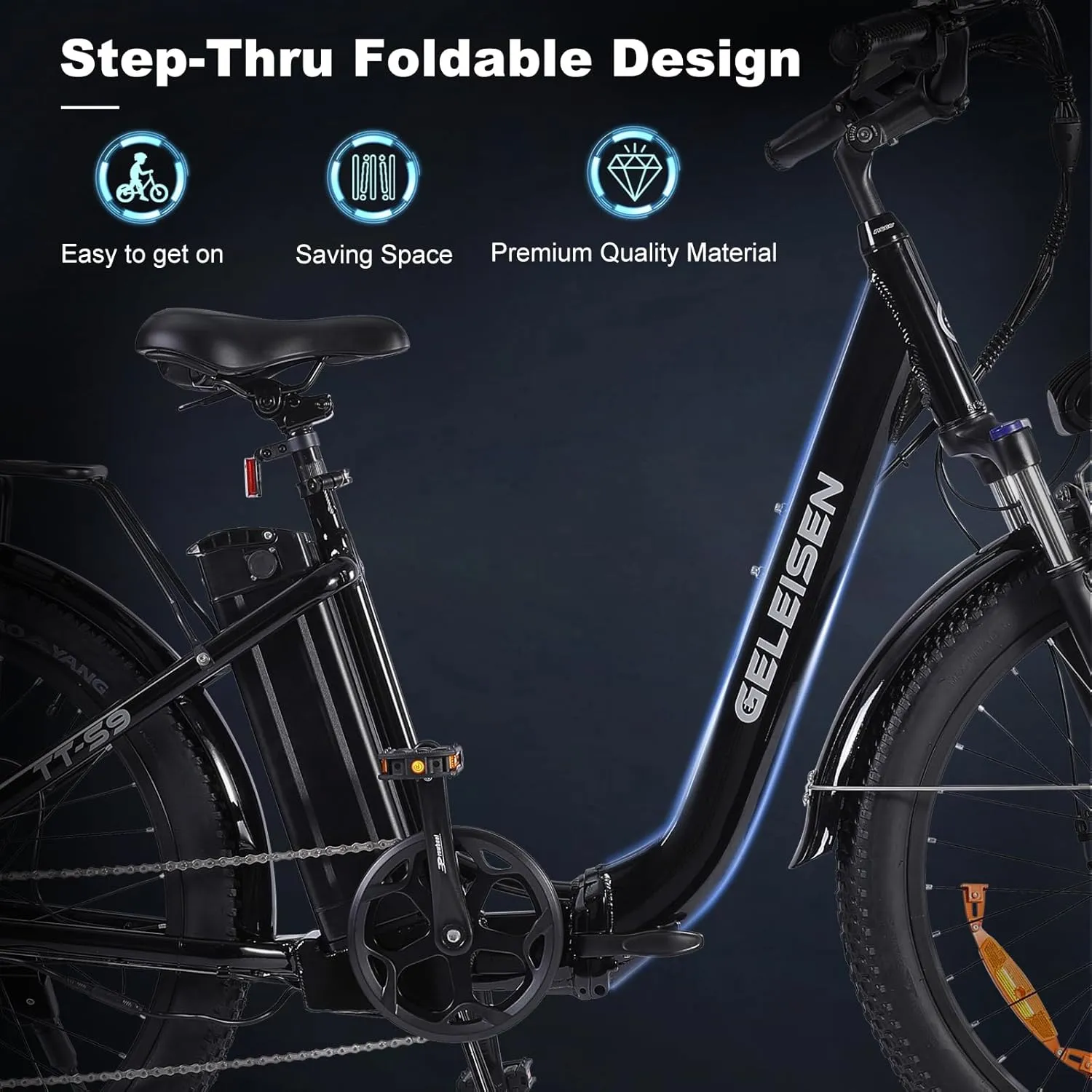 Electric Bike for Adults, 1200W Peak 30MPH Electric City Cruiser Bicycle, 26" x 3.0 Fat Tire Step-Thru Ebike with 48V 16AH/14.5AH Removable Battery, 7-Speed Folding Electric Commuter Bike