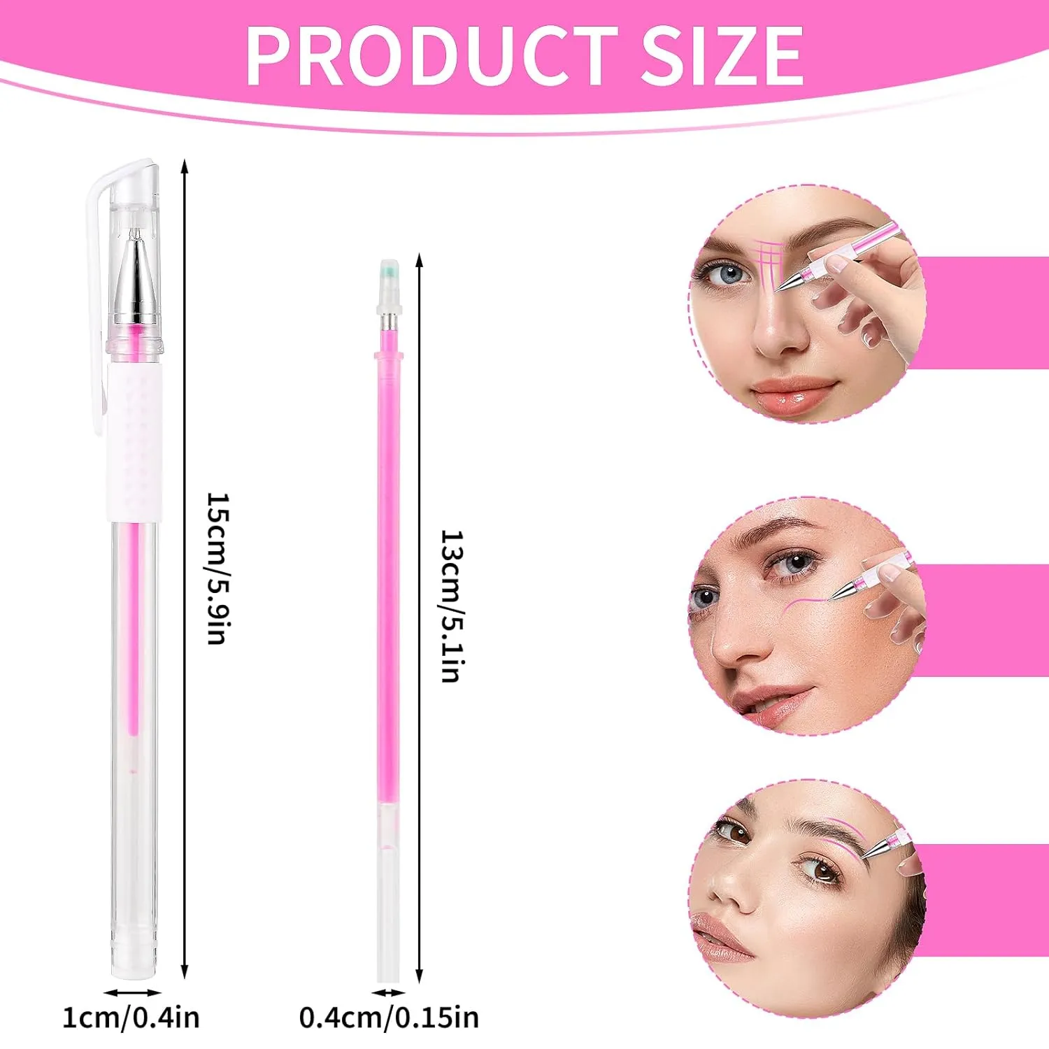 Eyebrow Microblading Marker Pens, 2pcs Skin Marker Pen Eyebrow Makeup Position Mapping Mark Tools Eyebrow Mapping Pen Stencil with 4 replacement refills (Pink)