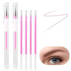 Eyebrow Microblading Marker Pens, 2pcs Skin Marker Pen Eyebrow Makeup Position Mapping Mark Tools Eyebrow Mapping Pen Stencil with 4 replacement refills (Pink)