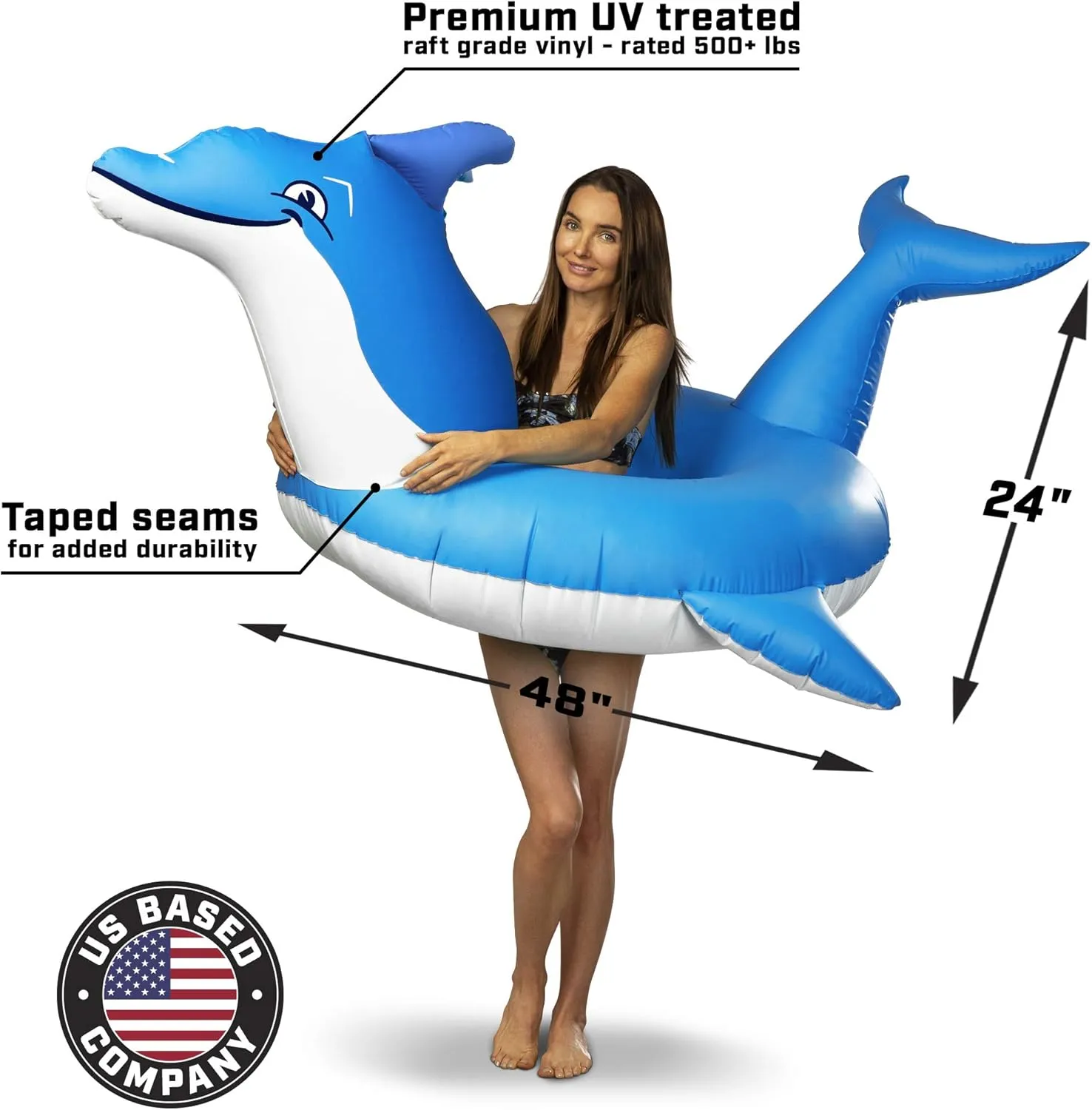 GoFloats Dolphin Pool Float Party Tube - Inflatable Rafts for Adults & Kids