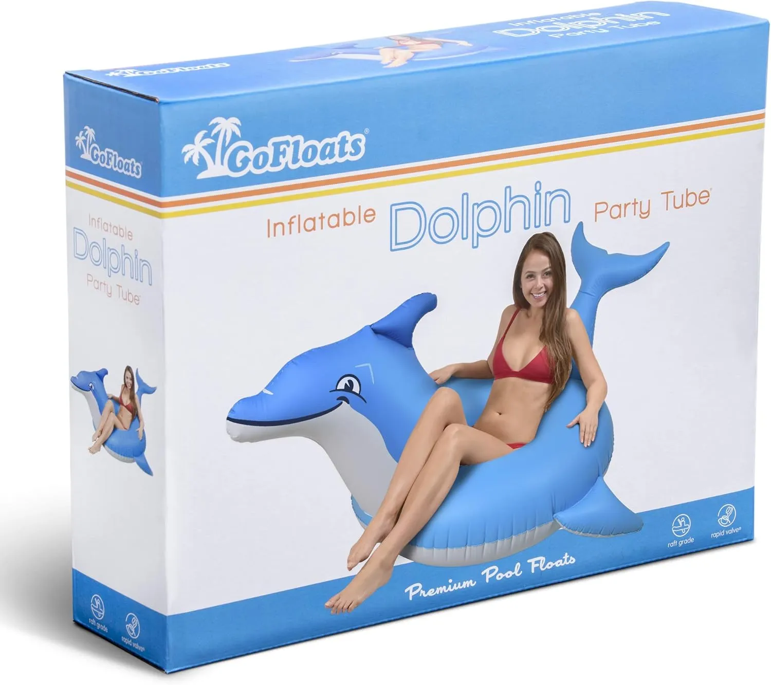 GoFloats Dolphin Pool Float Party Tube - Inflatable Rafts for Adults & Kids