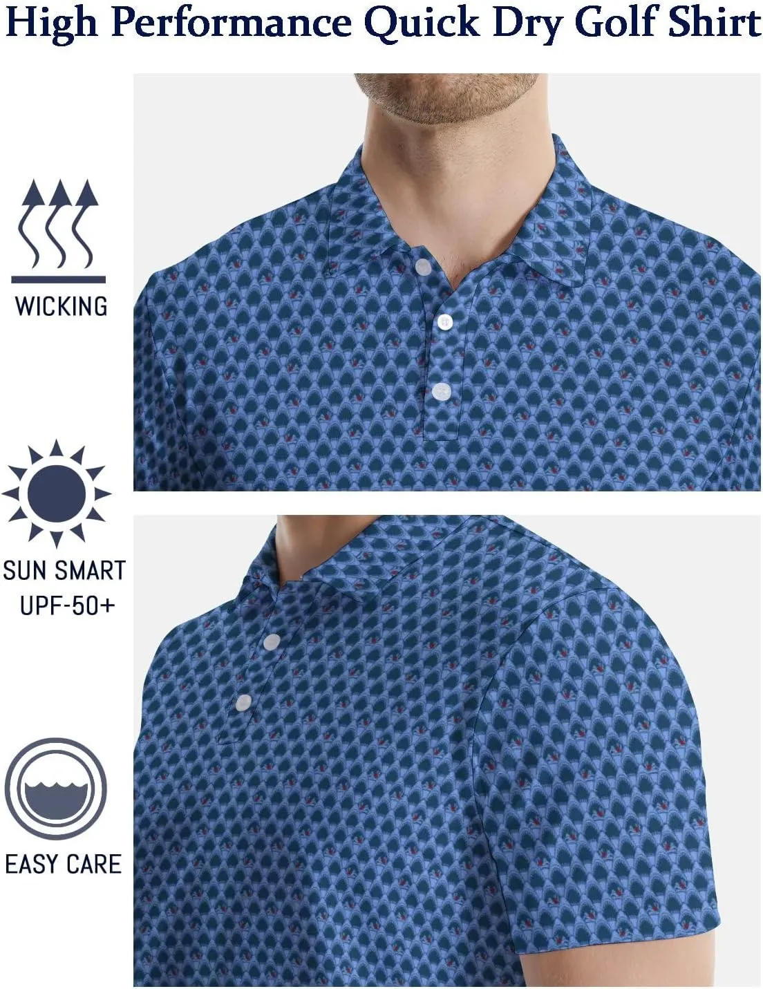 Golf Shirts for Men Funny Polo Short Sleeve Performance Moisture Wicking Quick Dry Mens Hawaiian Polo Shirt