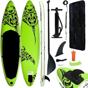 Inflatable Stand Up Paddleboard Set 144.1"x29.9"x5.9" Green 12,6KG