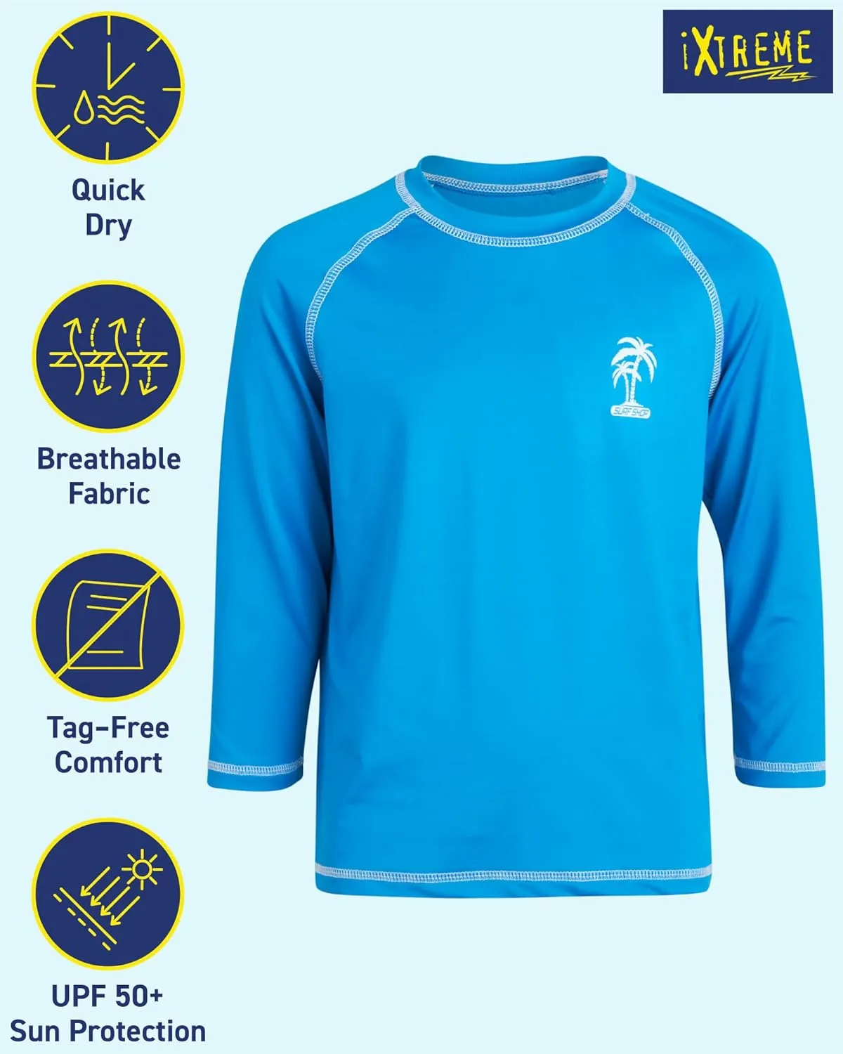 iXtreme Boys Swim Shirt - 2 Pack Rashguard UPF 50  Quick Dry Sun Protection Swimwear Boys Rash Guard Long Sleeve (Size 5-18)