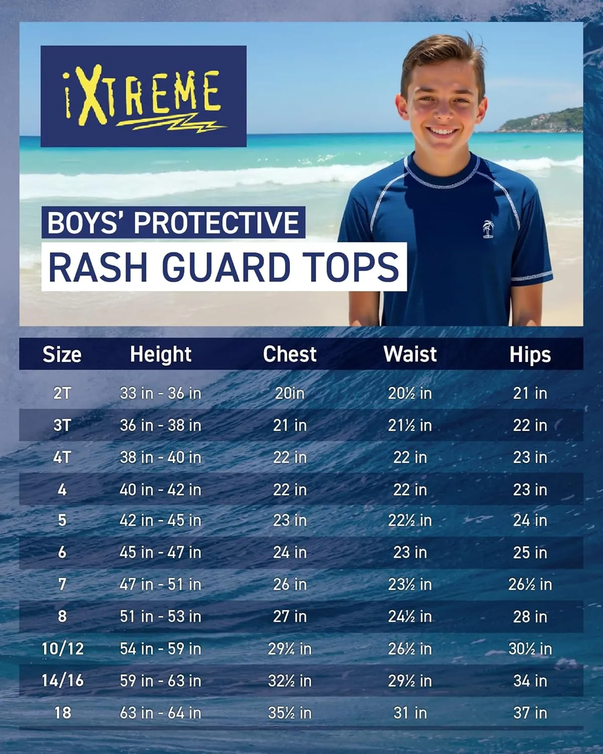 iXtreme Boys Swim Shirt - 2 Pack Rashguard UPF 50  Quick Dry Sun Protection Swimwear Boys Rash Guard Long Sleeve (Size 5-18)