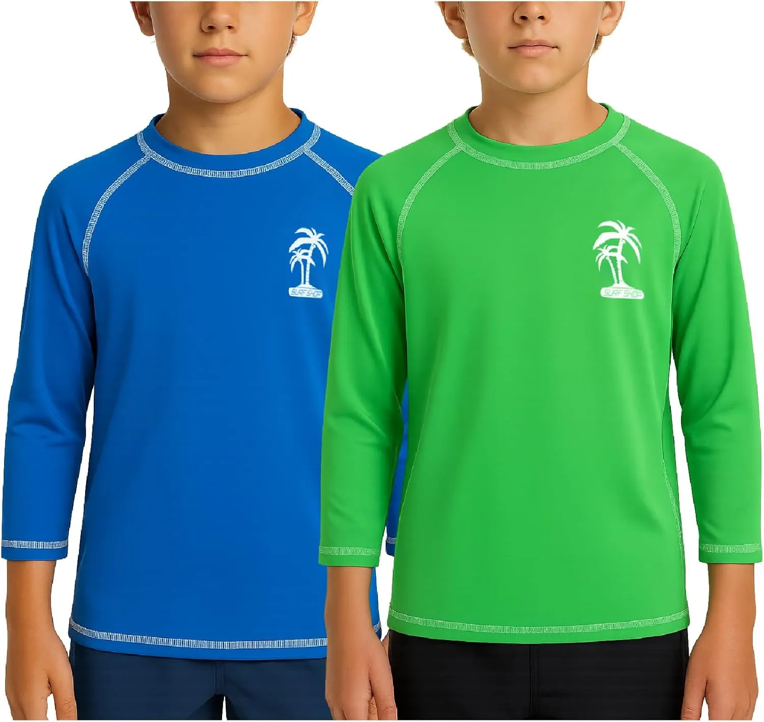 iXtreme Boys Swim Shirt - 2 Pack Rashguard UPF 50  Quick Dry Sun Protection Swimwear Boys Rash Guard Long Sleeve (Size 5-18)