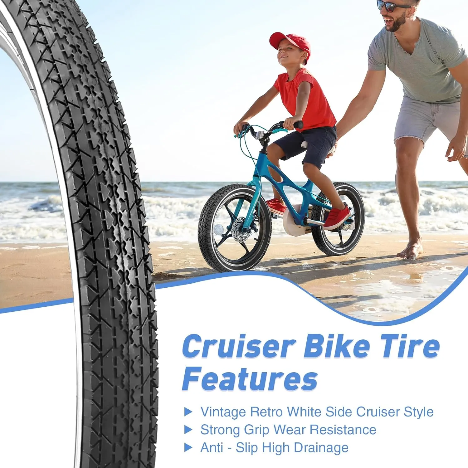 MEGHNA Bike Tire 20/24/26 x 2.125 inch for Mountain Bike/with Tube A/V 48mm and Tire Lever White Wall Foldable Tire Replacement for Cruiser Bike Kids Bike