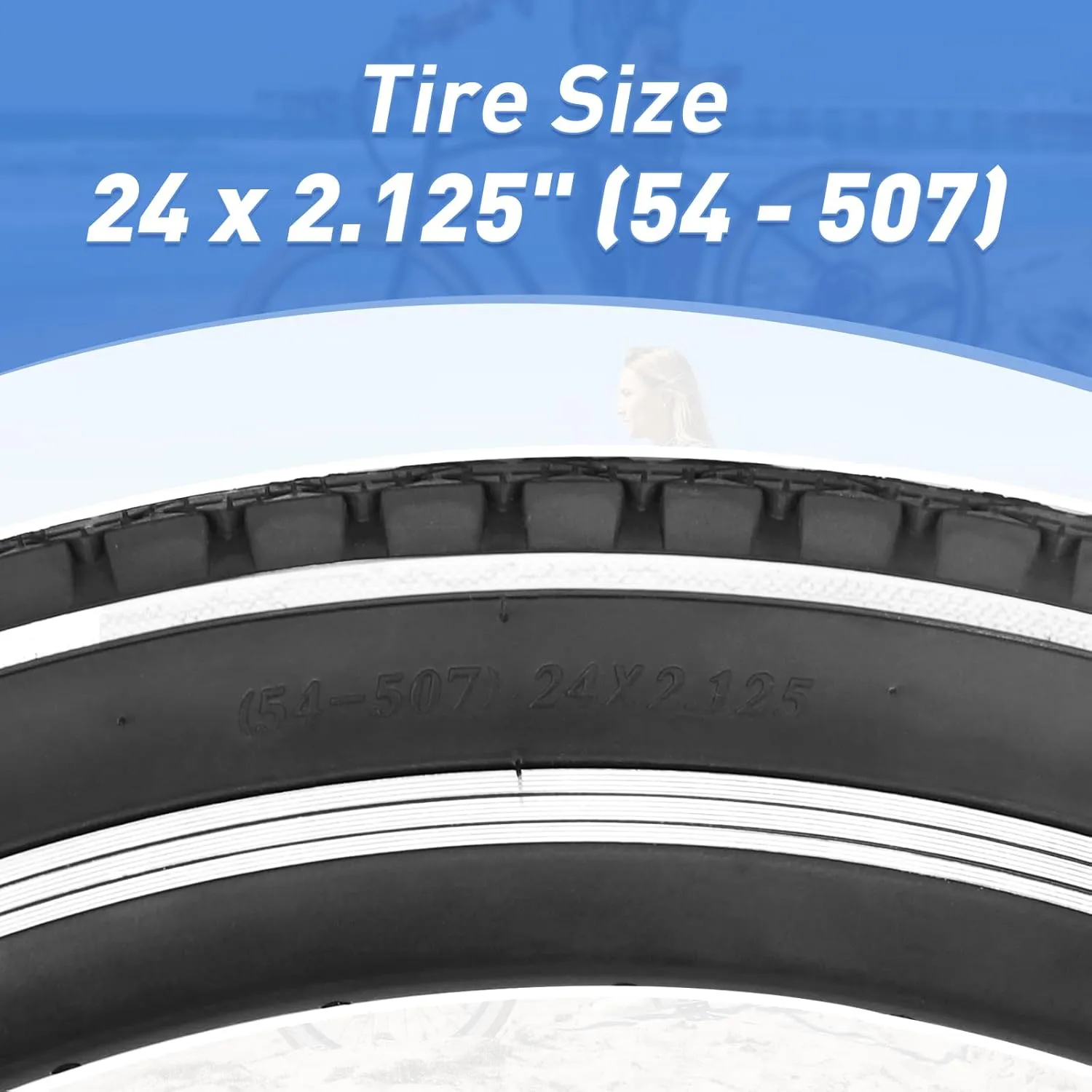 MEGHNA Bike Tire 20/24/26 x 2.125 inch for Mountain Bike/with Tube A/V 48mm and Tire Lever White Wall Foldable Tire Replacement for Cruiser Bike Kids Bike
