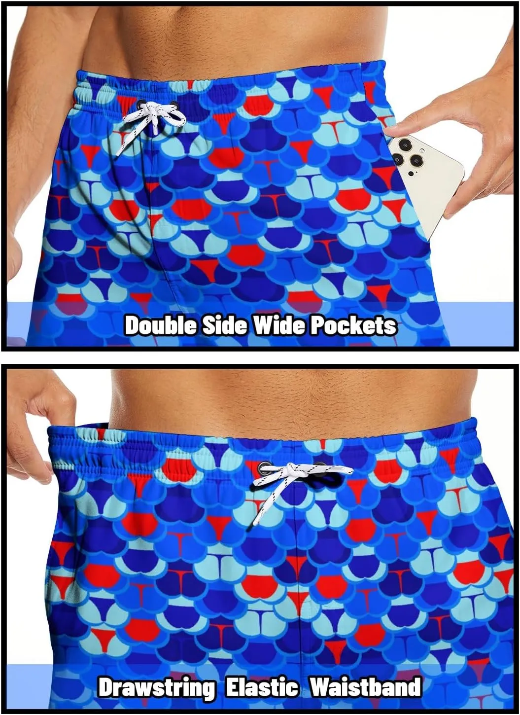Men's Swim Trunks with Compression Liner 5" Inseam Mens Quick Dry Board Shorts with 4 Pockets for Beach Vacation