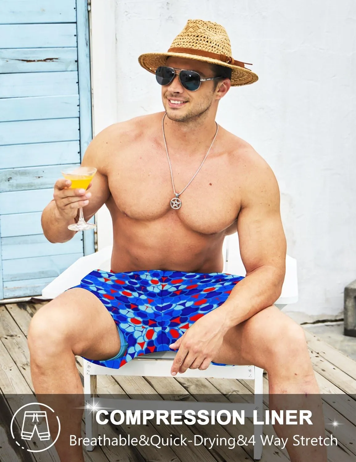 Men's Swim Trunks with Compression Liner 5" Inseam Mens Quick Dry Board Shorts with 4 Pockets for Beach Vacation