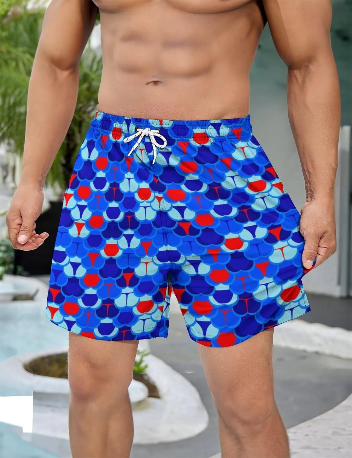 Men's Swim Trunks with Compression Liner 5" Inseam Mens Quick Dry Board Shorts with 4 Pockets for Beach Vacation
