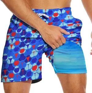Men's Swim Trunks with Compression Liner 5" Inseam Mens Quick Dry Board Shorts with 4 Pockets for Beach Vacation