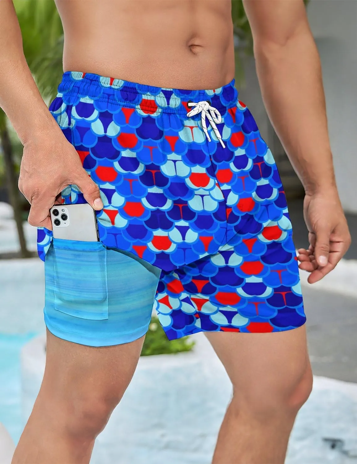 Men's Swim Trunks with Compression Liner 5" Inseam Mens Quick Dry Board Shorts with 4 Pockets for Beach Vacation