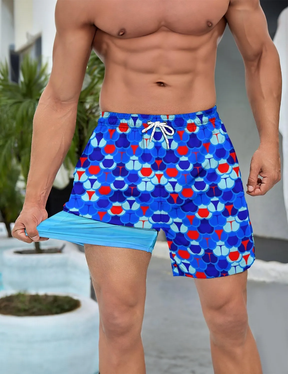 Men's Swim Trunks with Compression Liner 5" Inseam Mens Quick Dry Board Shorts with 4 Pockets for Beach Vacation