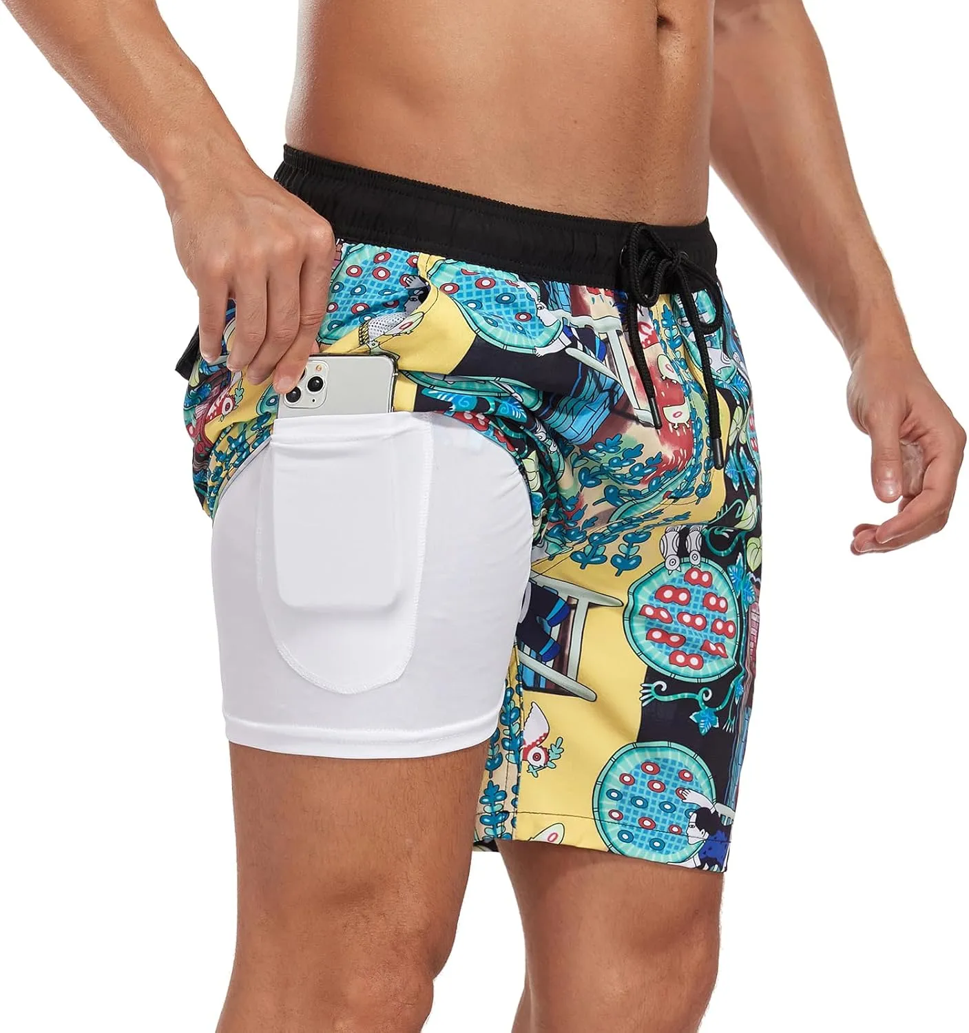 Mens Swim Trunks with Compression Liner 7 inch Inseam Bathing Suit Swim Shorts Men