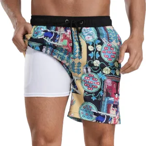 Mens Swim Trunks with Compression Liner 7 inch Inseam Bathing Suit Swim Shorts Men