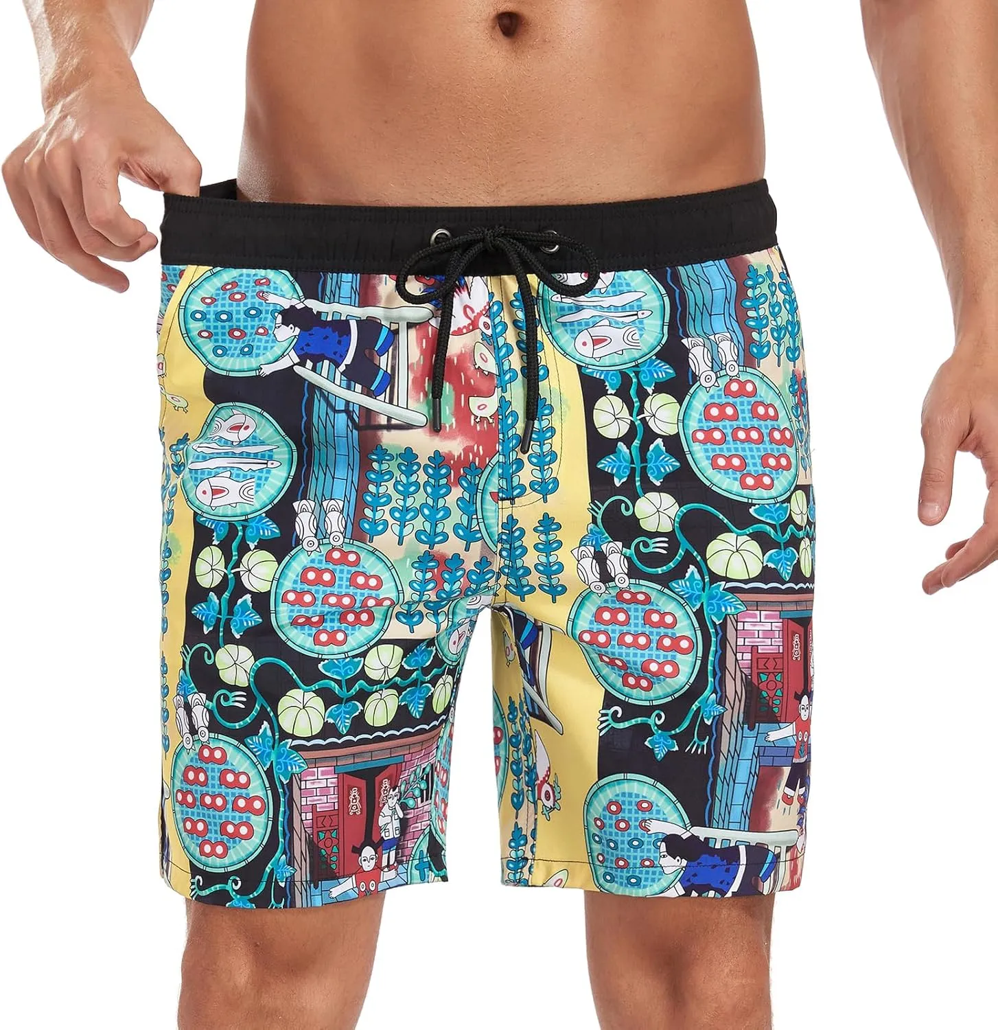 Mens Swim Trunks with Compression Liner 7 inch Inseam Bathing Suit Swim Shorts Men