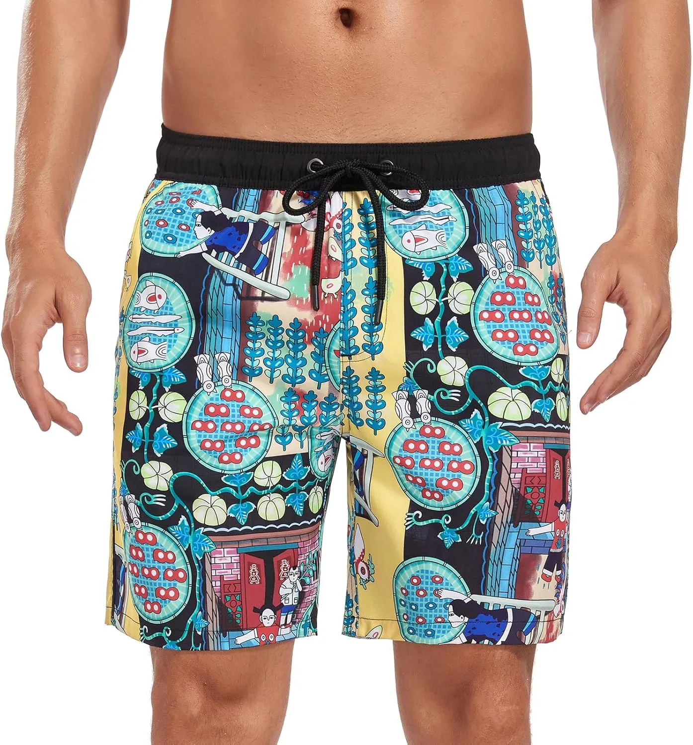 Mens Swim Trunks with Compression Liner 7 inch Inseam Bathing Suit Swim Shorts Men