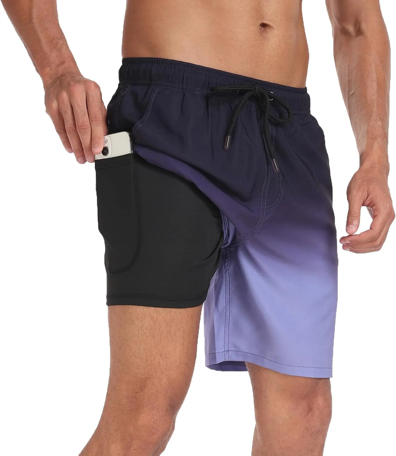 Mens Swim Trunks with Compression Liner 7 inch Inseam Bathing Suit Swim Shorts Men