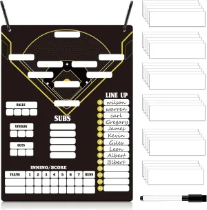 Metal Magnetic Dugout Board Set Hanging Magnetic Baseball Softball Lineup Board with 30 Pcs Lineup Cards 2 Pcs Snap Hooks Dry Erase Pen Baseball Magnet Board for Dugout Batting Coaching