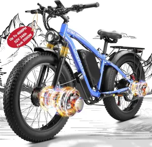 Peak-5000W-Dual-Motor-Electric-Bike for Adults, 52V 34Ah Battery Up To 105 Miles, 42-46MPH Fast-Dual-Motor-Ebike,24"*4" Front-Lockable-Suspension-Women-Men-Fat-Tire-Electric-Mountain-OffRoad-Bicycle