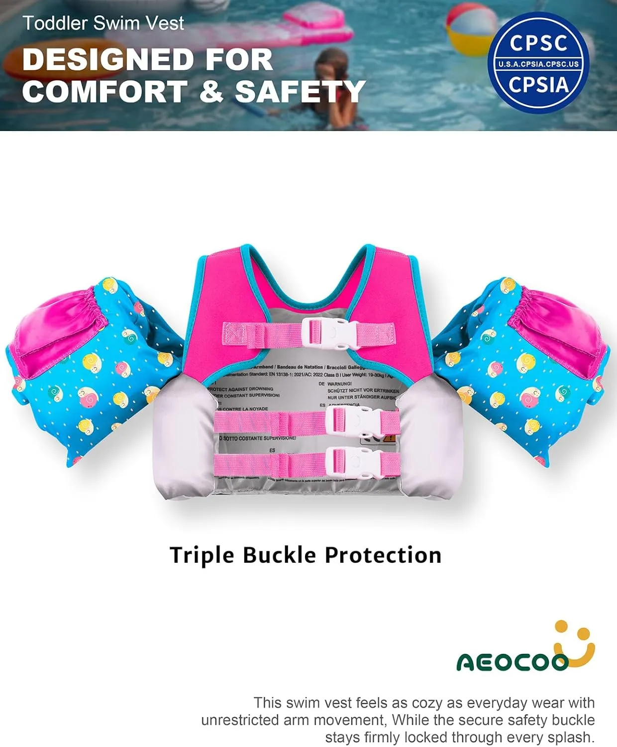 Puddle Float Jumper 20-30-50-60-70 Pounds, Toddler Swim Vest for 1-3-5-6-9 Years Old, Pool Floats with Swimming Arm Floaties Swim Jacket & Water Wings for Kids Swimmies, Boys, Girls, nios