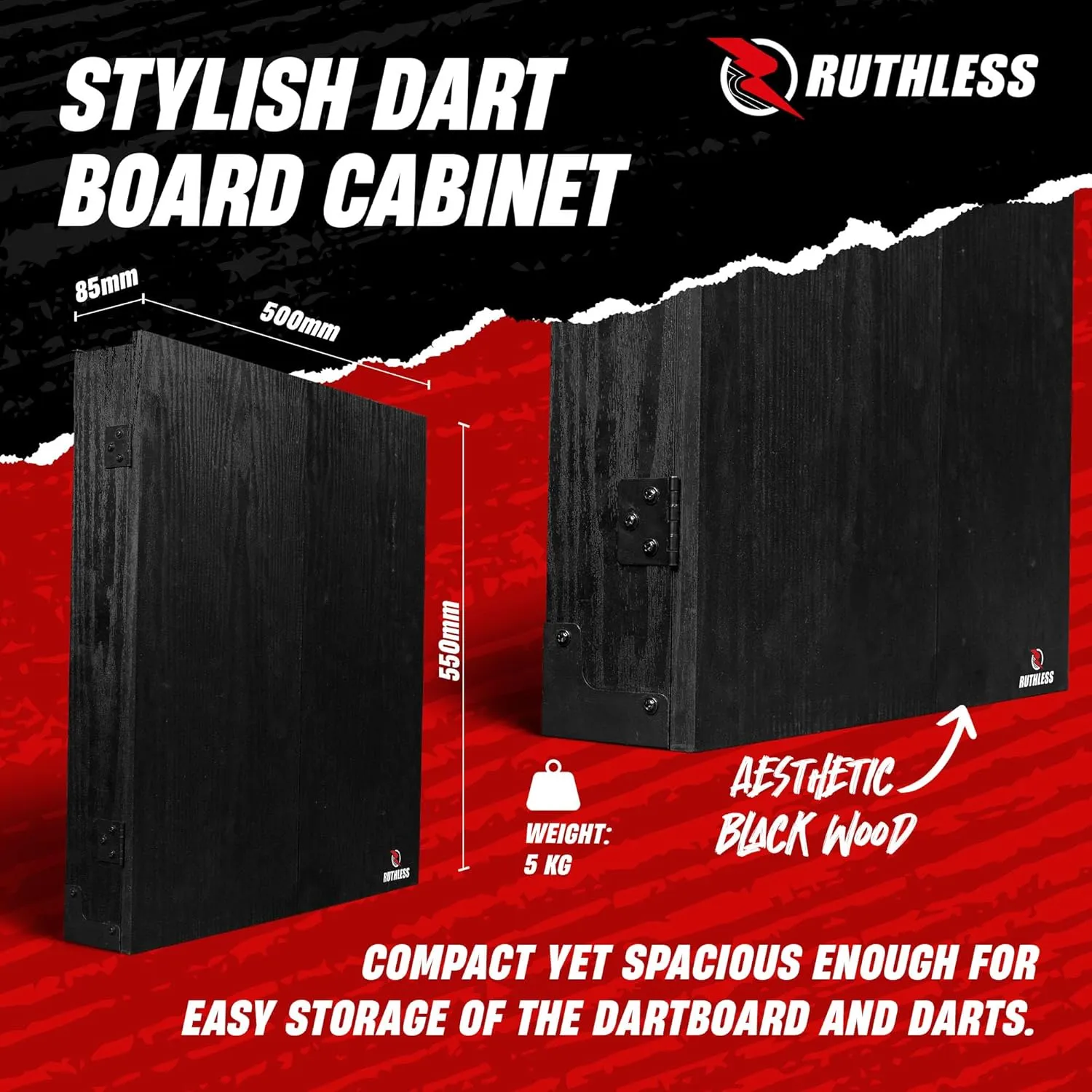 Ruthless Home Darts Centre | Complete Home Dart Board Centre Including Cabinet, Dartboard and 2 Sets of Darts
