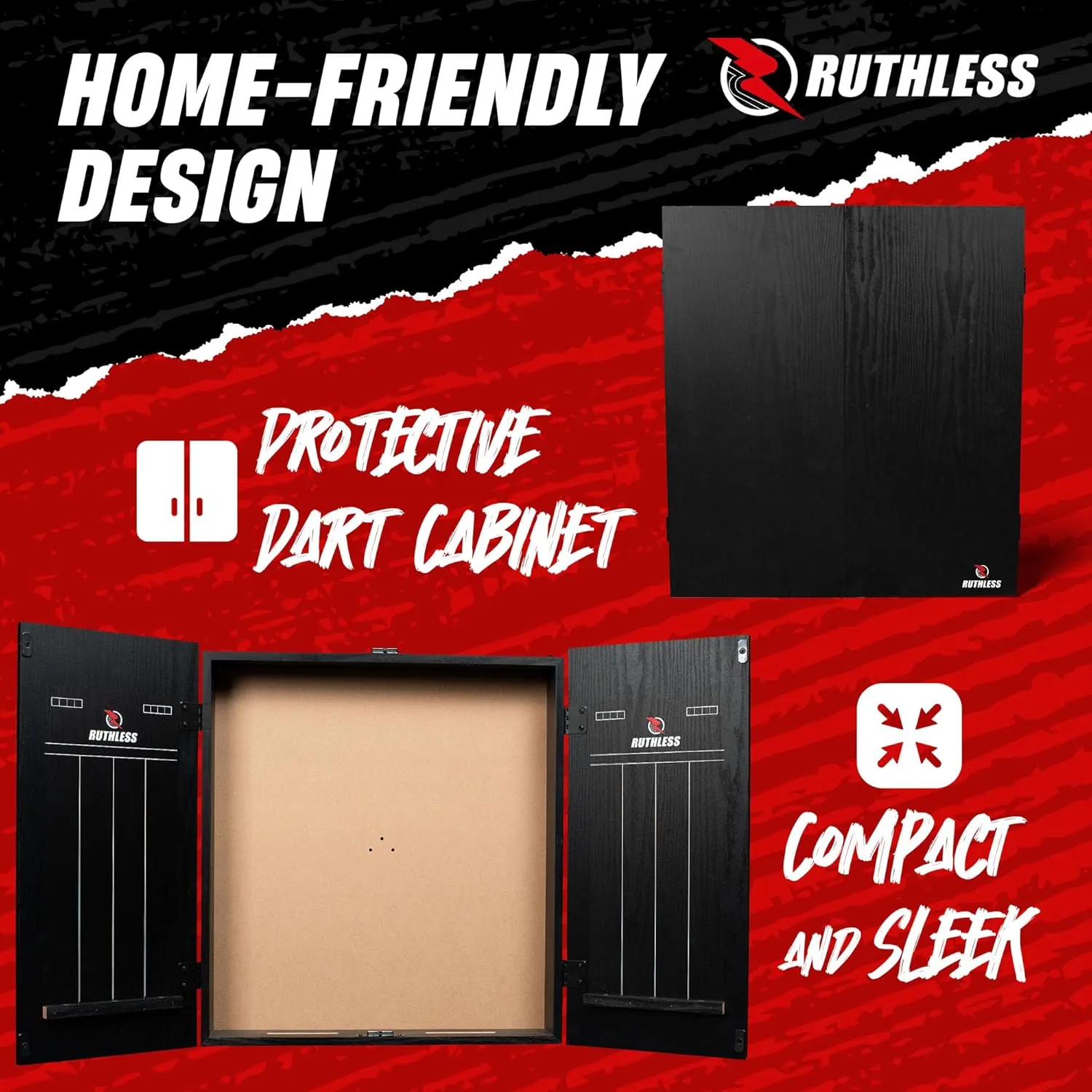 Ruthless Home Darts Centre | Complete Home Dart Board Centre Including Cabinet, Dartboard and 2 Sets of Darts