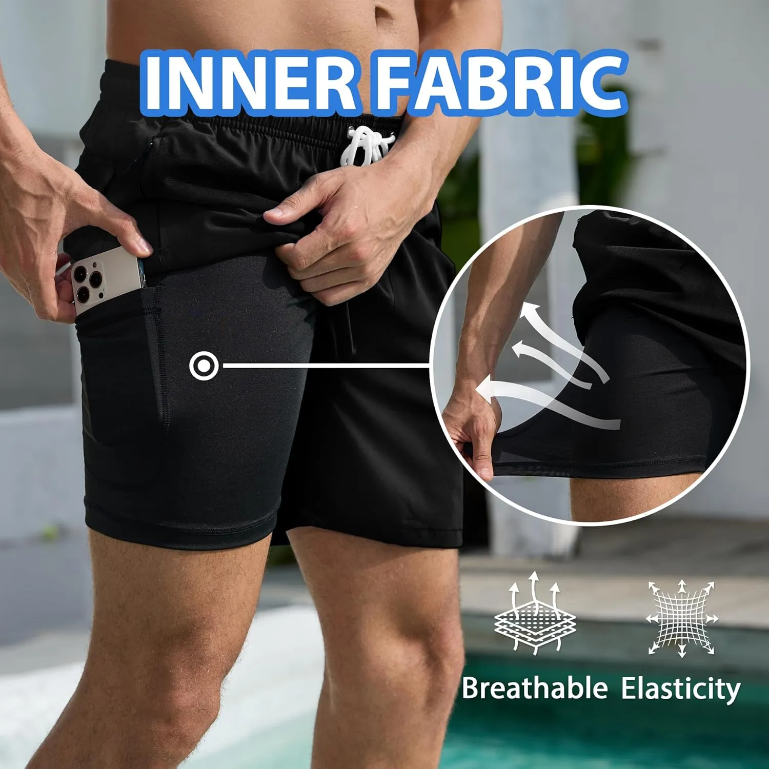 Srnede Mens Swim Trunks Swim Shorts Board Shorts Quick Dry Beach Shorts Swimwear Bathing Suits with Compression Line