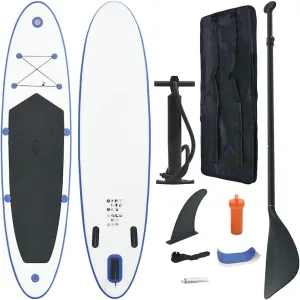 Stable Inflatable Stand Up Paddle Board Set for Surfing and Recreation, Includes Oar and Carrying Bag, Blue and White