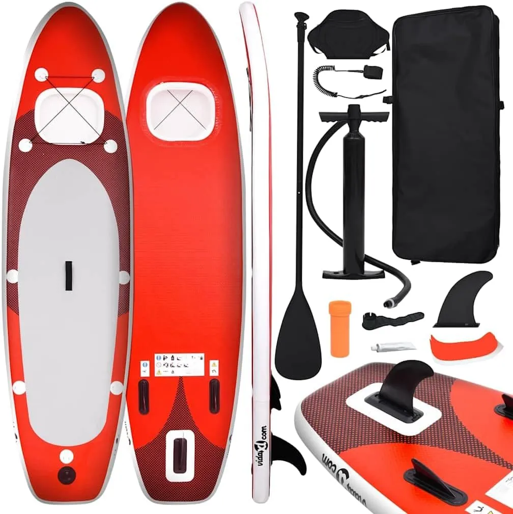 vidaXL Inflatable Stand Up Paddle Board Set Red 141.7x31.9x3.9